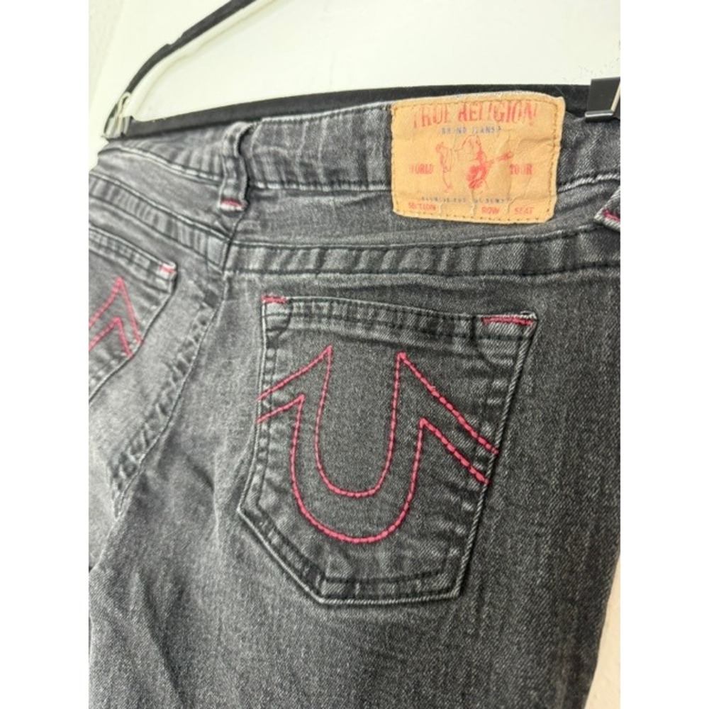 True Religion Boys Moto Jeans Size 16 Faded Black Pink Stitching Skinny Slim